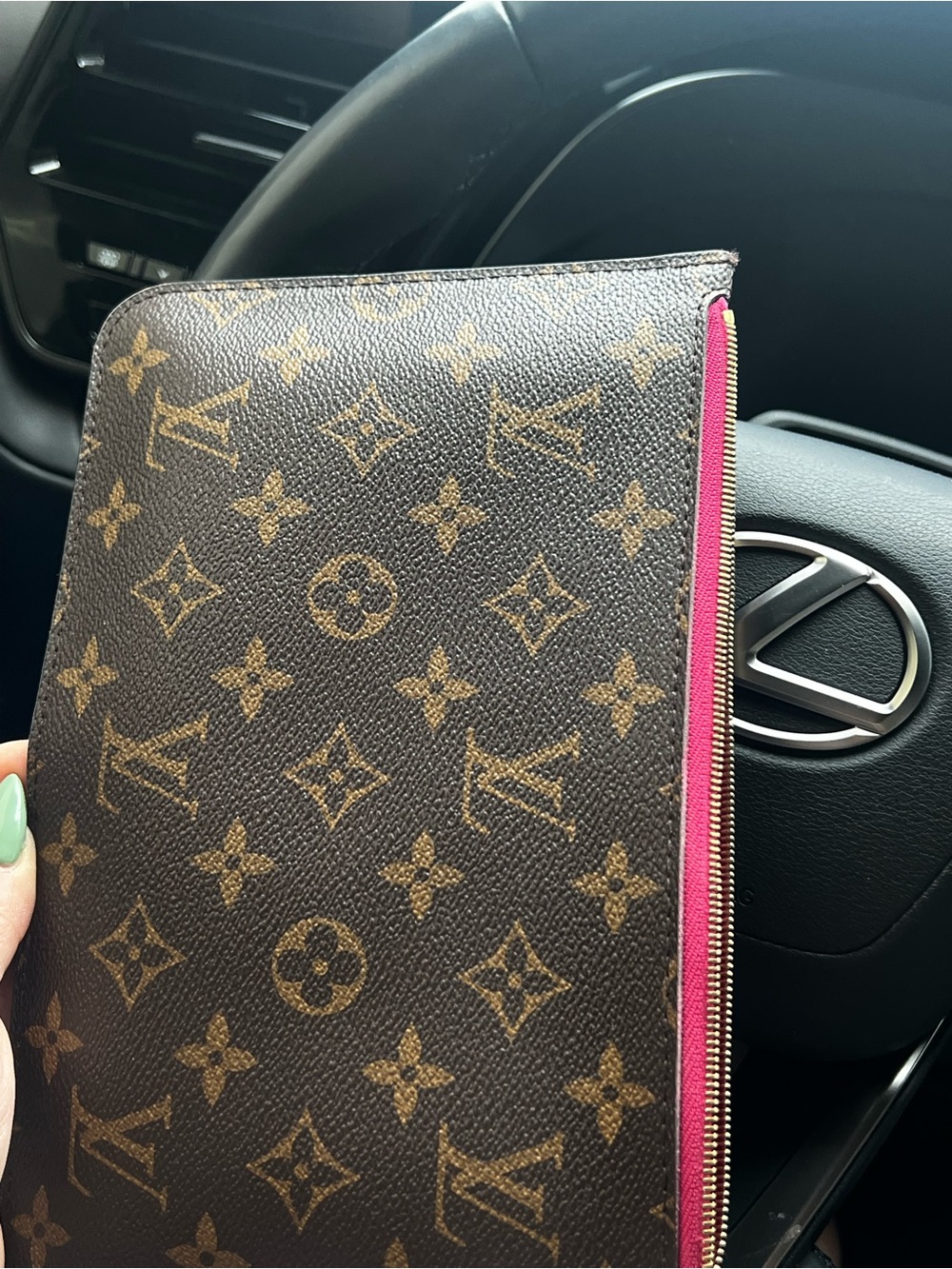 Louis Vuitton Brown Monogram Canvas Pouch with Pink Zipper